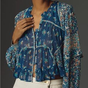 By Anthropologie Sheer Babydoll Blouse